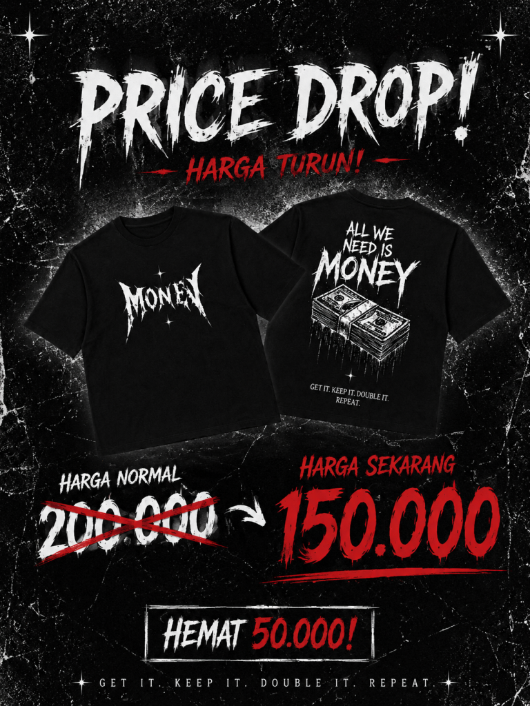 Shirt Oversize Cash Flow Streetwear Black warna hitam dengan desain MONEY di bagian depan dan ALL WE NEED IS MONEY di bagian belakang, cocok untuk gaya streetwear modern pria dan wanita